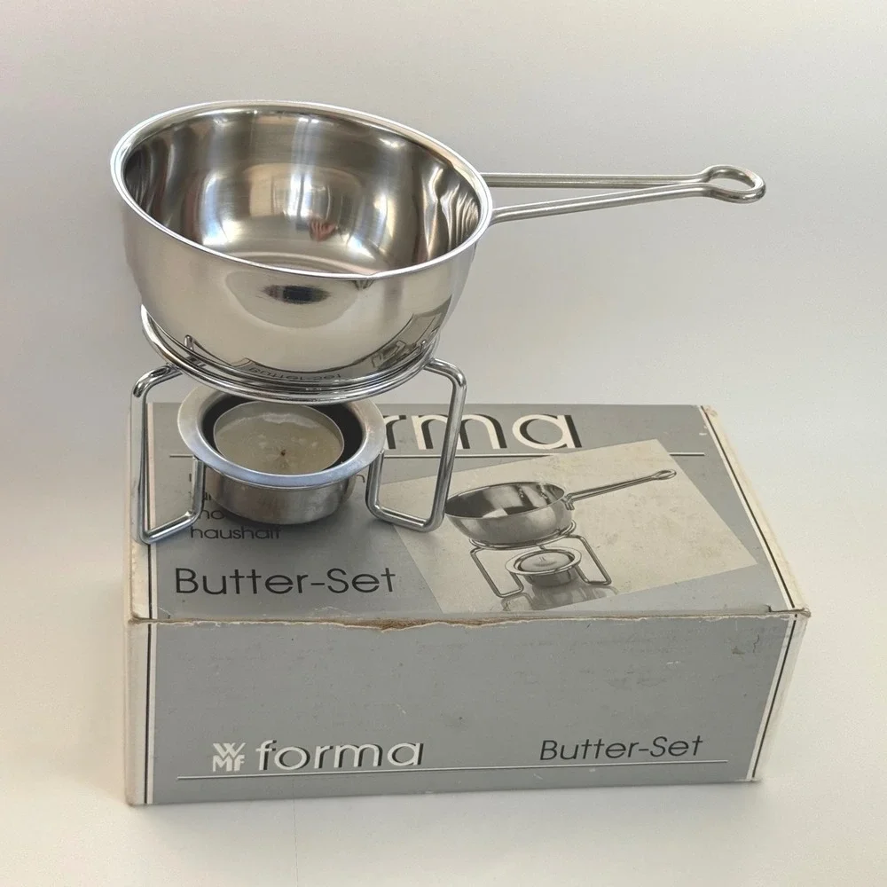 WMF Forma Butter-Set Stainless Steel Melting Pot + Stand Germany‎ Vintage w/ Box